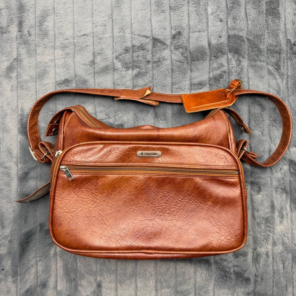 Samsonite Silhouette Vintage Brown Faux Leather Shoulder Bag Travel Carryall